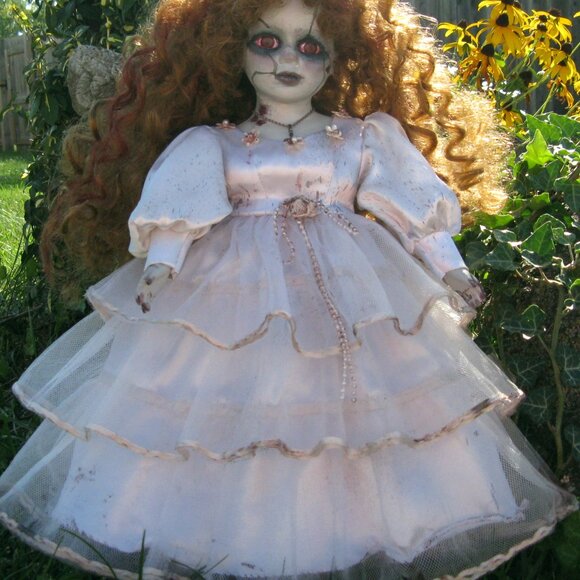 Custom Creepy Bride Doll Hand Painted Porcelain Halloween Art Gothic Horror OOAK - Picture 6 of 12